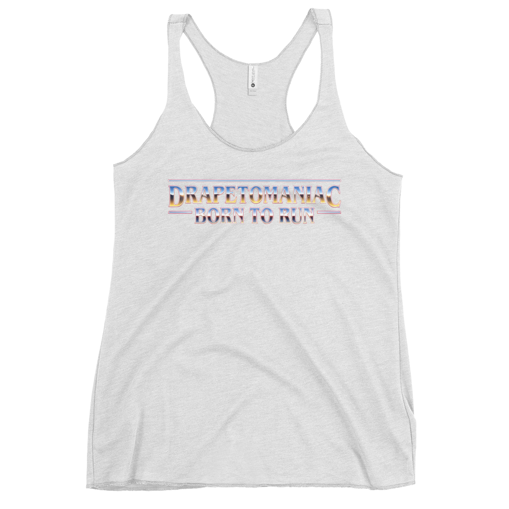 Born To Run women's racerback tank in Heather Olive – front view by BLACKLUSTRE