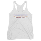 Born To Run women's racerback tank in Heather Olive – front view by BLACKLUSTRE