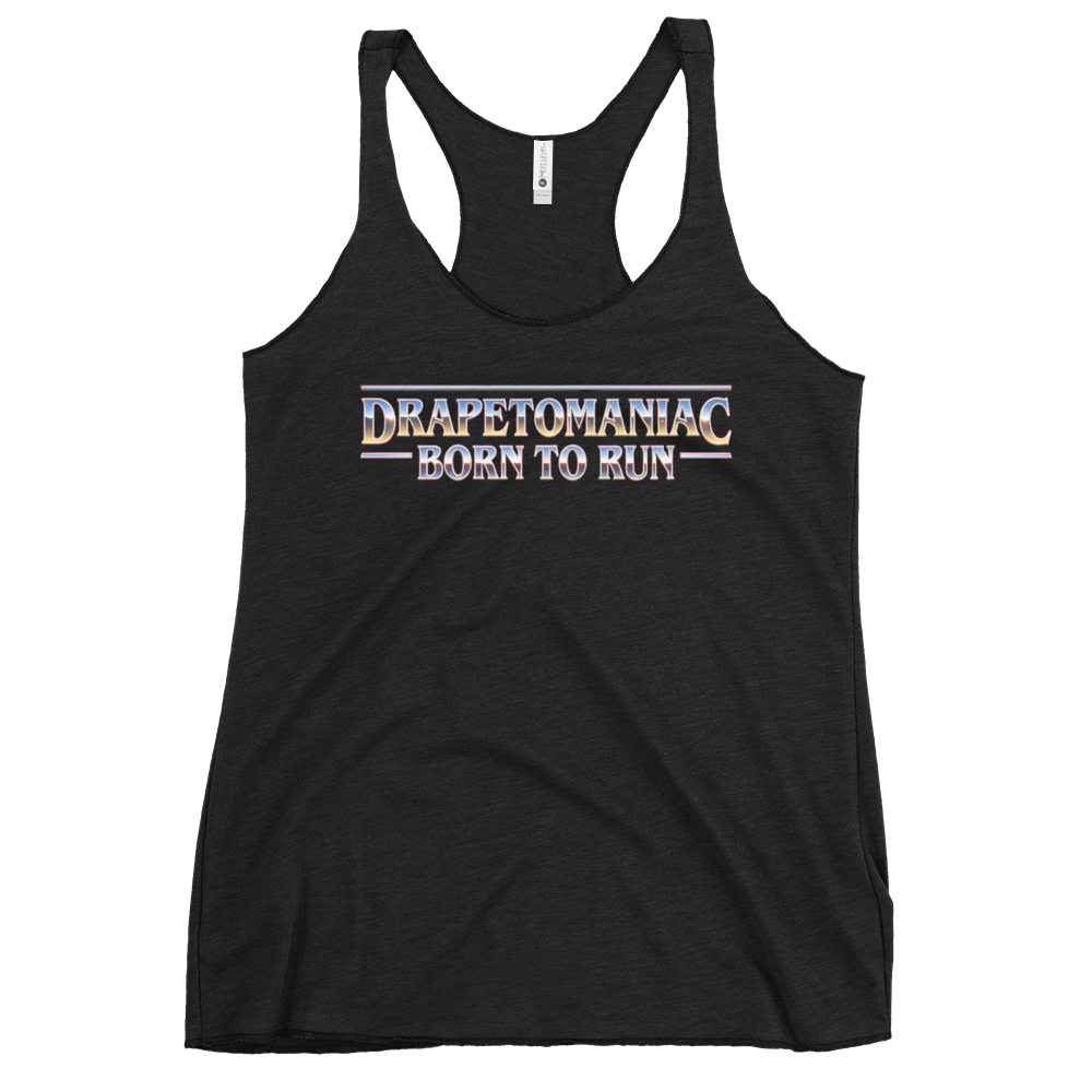 Born To Run women's racerback tank in White – front view by BLACKLUSTRE