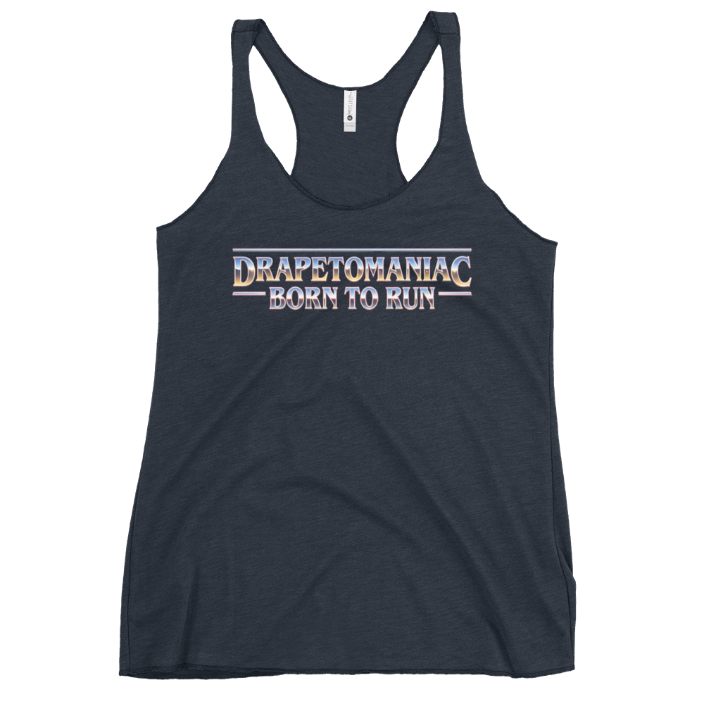 Born To Run women's racerback tank in Heather Stone – front view by BLACKLUSTRE