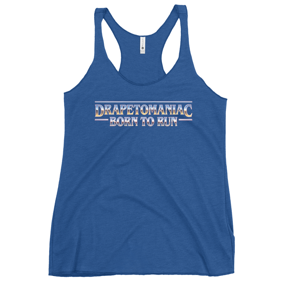 Born To Run women's racerback tank in Dusty Blue – front view by BLACKLUSTRE