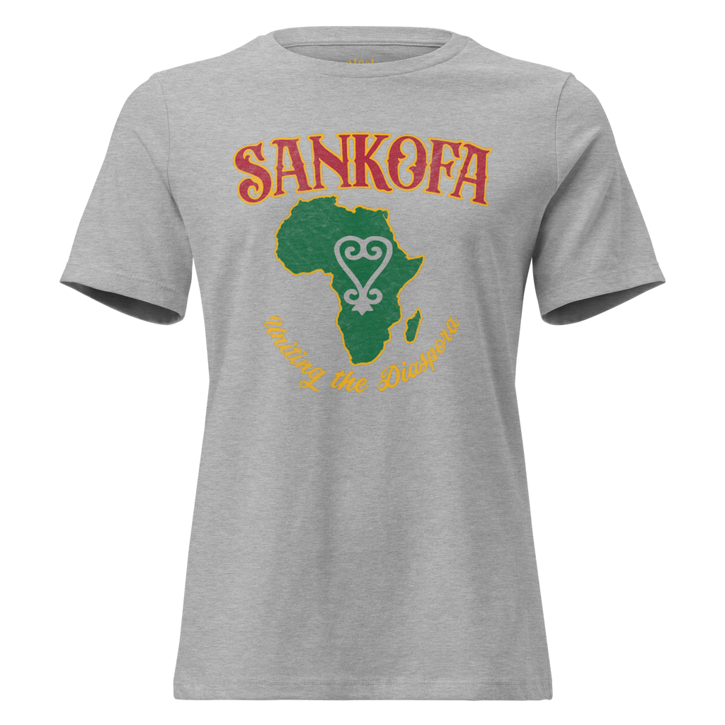 Sankofa women's relaxed t‑shirt in Athletic Heather – front view by BLACKLUSTRE