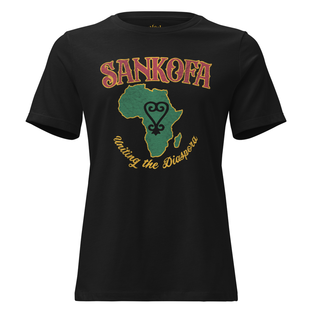 Sankofa women's relaxed t‑shirt in Heather Prism Natural – front view by BLACKLUSTRE