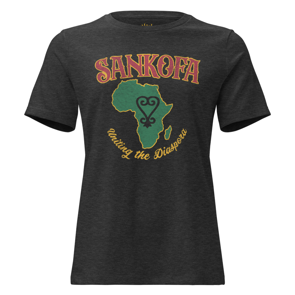 Sankofa women's relaxed t‑shirt in white – front view by BLACKLUSTRE