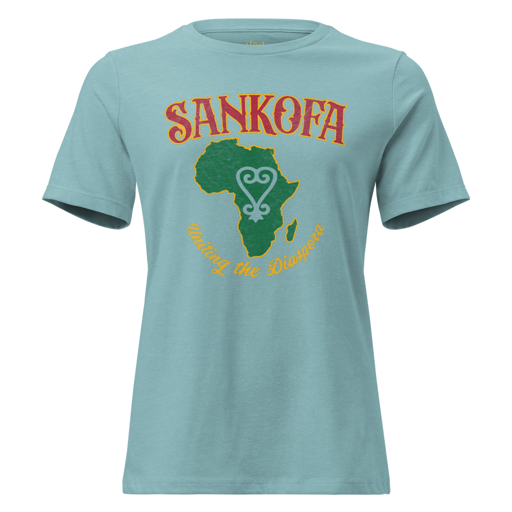 Sankofa women's relaxed t‑shirt in yellow – front view by BLACKLUSTRE