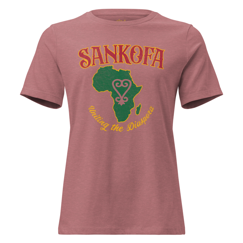 Sankofa women's relaxed t‑shirt in soft pink – front view by BLACKLUSTRE