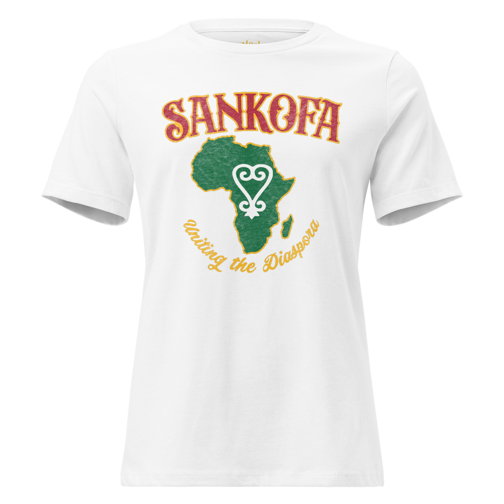 Sankofa women's relaxed t‑shirt in heather blue – front view by BLACKLUSTRE